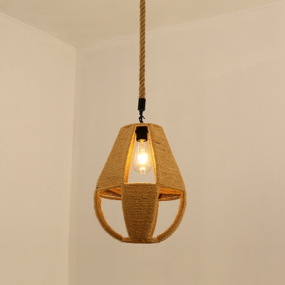 Roped Geometric Shape Drop Pendant Farmhouse 1-Light Restaurant Hanging Light in Brown