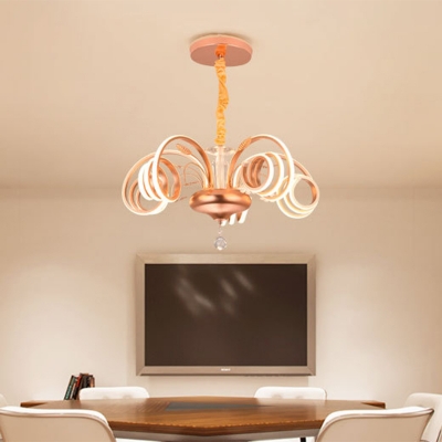 Rose Gold Twisted Pendant Lighting Mid Century Modern 5-LED Chandelier Light with Crystal Ball