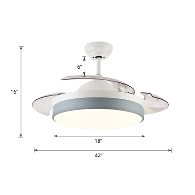 Round Acrylic Hanging Fan Light Macaron LED Semi Flush Mount Lighting for Living Room