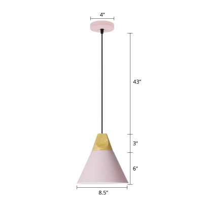 Single-Bulb Restaurant Hanging Lamp Macaron Pendant Light with Conical Aluminum Shade