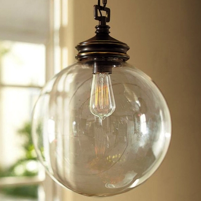 Sphere Clear Glass Pendant Light Antique 1-Light Dining Room Hanging Light Fixture