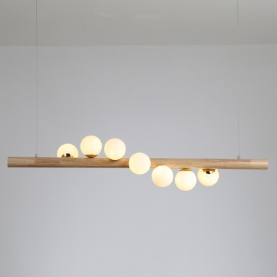 Spiral Milky Ball Glass Island Lamp Minimalist Wood Hanging Light Fixture over Dining Table