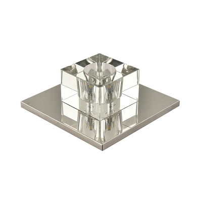 Square Crystal LED Flush Light Simplicity Stainless Steel Flush Mount Ceiling Fixture for Corridor