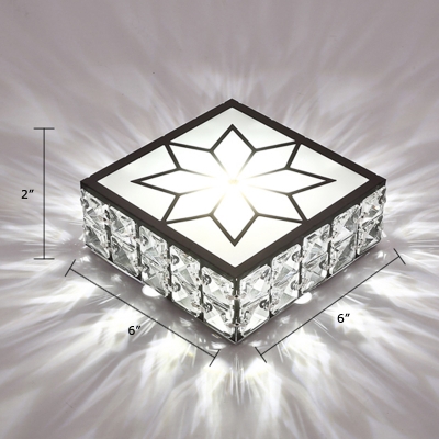 Square LED Ceiling Mount Light Fixture Simple Crystal Aisle Flush Mounted Lamp in Black