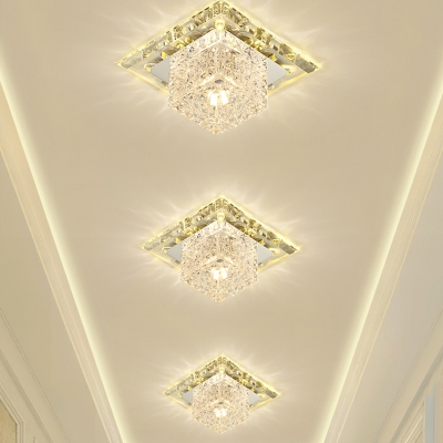 Square LED Ceiling Spotlight Contemporary Crystal Clear Flush Mount Fixture for Hallway