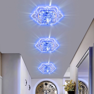 Stylish Modern Lotus Shaped LED Ceiling Lamp Clear Crystal Doorway Flush Mount Light Fixture