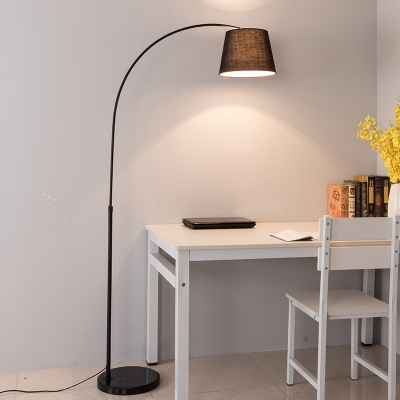 Tapered Drum Study Room Floor Lamp Fabric Single-Bulb Contemporary Arched Standing Lighting in Black