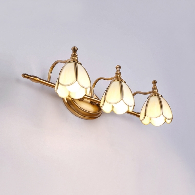 Traditional Floral Vanity Light 3 Heads Beveled Glass Sconce Light Fixture in Brass for Bathroom