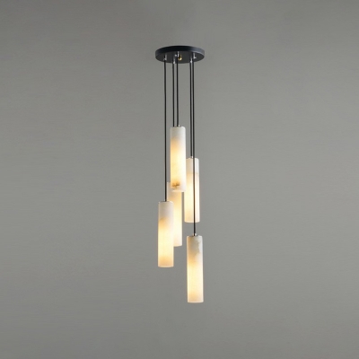 Tube Ceiling Hang Lamp Simplicity Marble Bedside Suspension Light Fixture in White