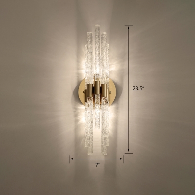 Tubular K9 Crystal Sconce Light Fixture Minimalistic Gold Wall Mounted Lamp for Bedroom