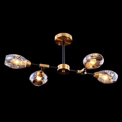 Tulip Branch Hanging Ceiling Light Postmodern Clear Dimpled Glass Restaurant Chandelier in Gold