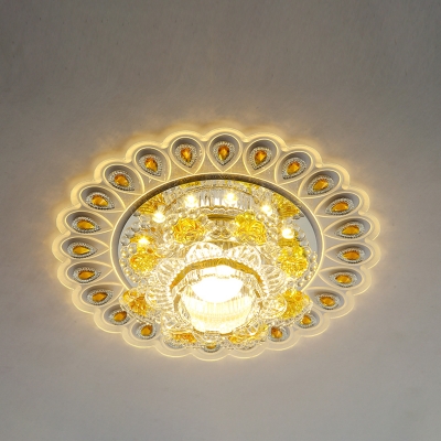 Yellow Crystal Flower Flush Mount Lamp Modernism Led Surface Mount Ceiling Light for Foyer
