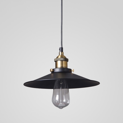 1-Light Hanging Lamp Industrial Restaurant Pendant Lighting with Saucer Metal Shade in Black