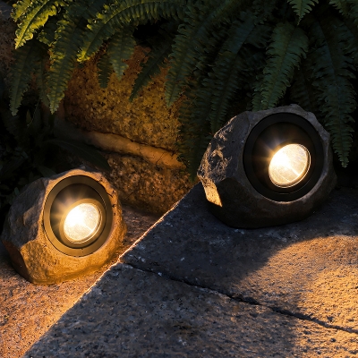 1 Piece Stone Pathway Solar Lawn Lighting Resin Decorative LED Ground Spotlight in Grey
