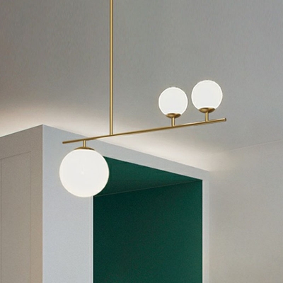 3 Lights Dining Room Island Lamp Minimalist Gold Pendant Lighting with Ball White Glass Shade