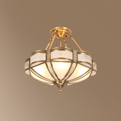 Retro Style Shaded Semi Flush Lighting Glass Panes Chandelier Light Fixture in Gold