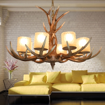 8-Bulb Pendant Light Rural Antler Design Resin Ceiling Chandelier for Living Room
