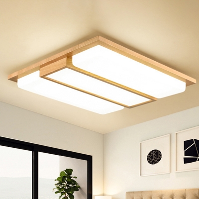 Acrylic Rectangular LED Flushmount Lighting Simplicity Wood Ceiling Mount Lamp for Bedroom