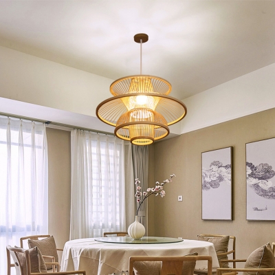 Bamboo Lotus-Shaped Ceiling Light Nordic Style 1 Bulb Wood Hanging Lamp for Dining Room