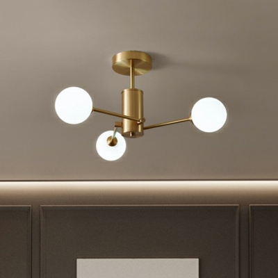 Bedroom Ceiling Suspension Lamp Nordic Brass Finish Chandelier with Ball Glass Shade