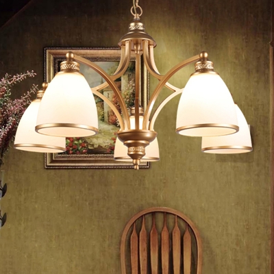 Bell Living Room Suspension Light Rustic Handblown Glass Gold Chandelier Lighting