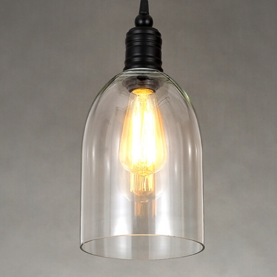 Bell Shape Clear Glass Hanging Lamp Vintage Single-Bulb Dining Room Lighting Pendant
