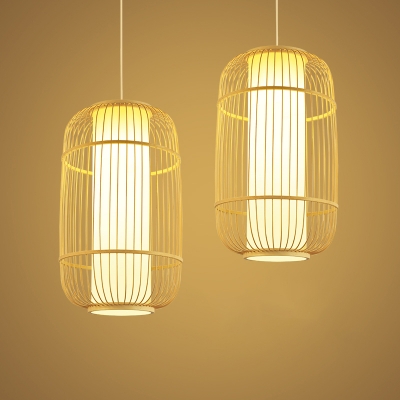 Bird Cage Living Room Ceiling Light Bamboo Single Modern Hanging Pendant Light in Wood