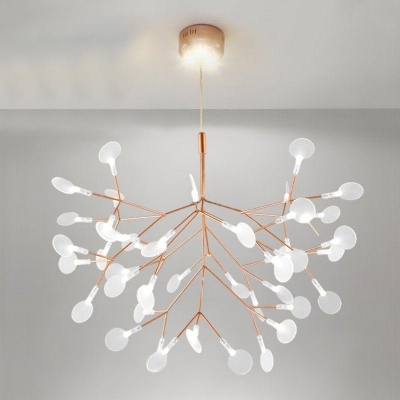 Branched Pendant Lighting Fixture Modern Acrylic 45/63 Bulbs Rose Gold Hanging Chandelier for Living Room