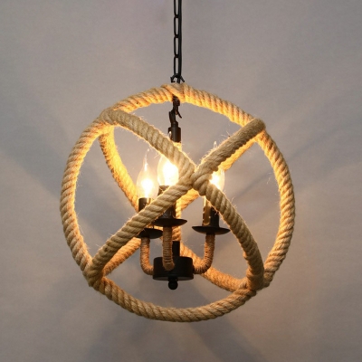 Brown 1-Bulb Suspension Lighting Rural Hemp Rope Geometric Ceiling Pendant Light