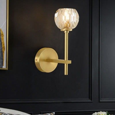 Bud Shaped Wall Mount Light Postmodern Beveled Crystal Gold Finish Sconce Fixture for Bedroom