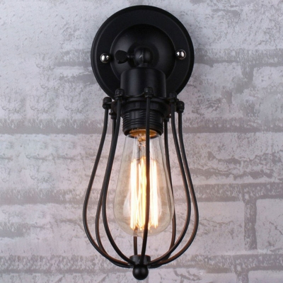 Cage Metal Rotatable Wall Mount Light Industrial 1 Bulb Kitchen Sconce Light in Black