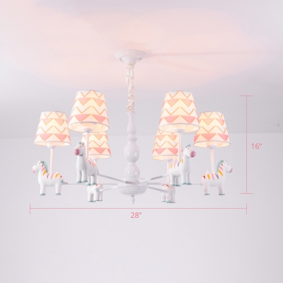 Cartoon Conical Chandelier Fabric Kids Bedroom Hanging Light with Animal Decor in White