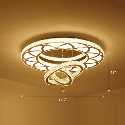 Circular Clear Crystal Semi Flush Ceiling Light Minimalist LED Flushmount Light for Bedroom