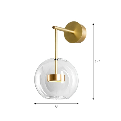 Clear Glass Sphere Wall Light Fixture Minimalist 1 Bulb Brass Finish LED Wall Sconce Lighting