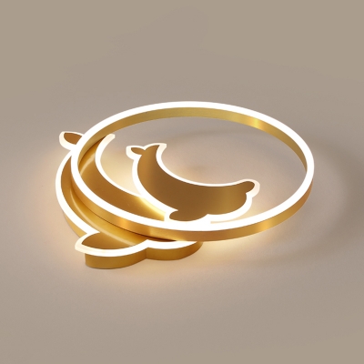Dolphin Flush Mount Lighting Minimalist Acrylic Gold LED Flush Mount Fixture for Child Room