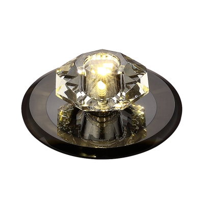 Faceted Cut Crystal Mini Flush Mounted Lamp Modern LED Ceiling Flush Light for Aisle