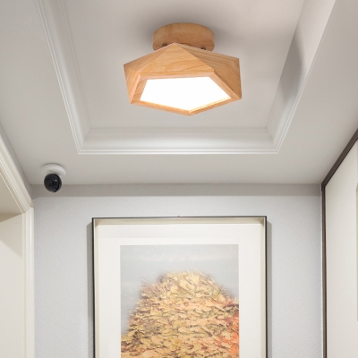 Faceted Wooden Flush Mount LED Light Modernist Close to Ceiling Lamp with Pentagon Acrylic Shade