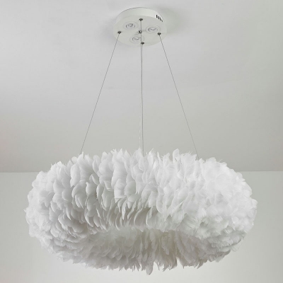 Feather Donut Shaped Chandelier Light Nordic Style 3 Heads White Pendant Light Fixture