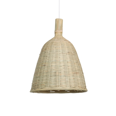 Funnel Ceiling Lighting Nordic Style Bamboo 1 Bulb Wood Hanging Lamp for Tea Room