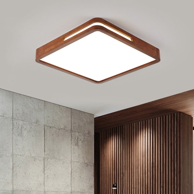 Geometrical Flush Mount Led Light Nordic Wooden Bedroom Ceiling Mount Lamp in Brown