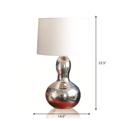 Glass Gourd Shaped Table Lighting Contemporary Single Nightstand Lamp with Drum Fabric Shade