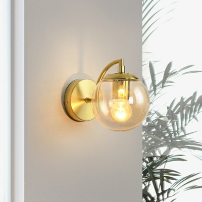 Glass Mini Globe Wall Mount Light Minimalism Single-Bulb Brass Sconce for Living Room