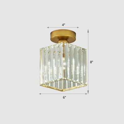 Gold Mini Semi Flush Light Simple Single Faceted Clear Crystal Prism Ceiling Mount Lamp for Aisle