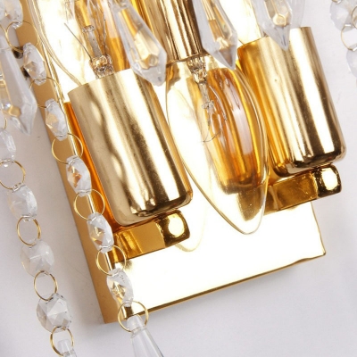 Gold Plated 3-Tiered Wall Light Sconce Modern 3-Bulb Crystal Strand Wall Mounted Light Fixture