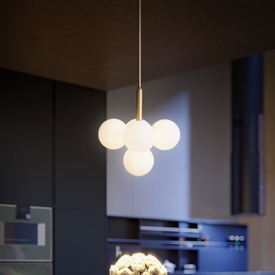 Gold Sphere Chandelier Pendant Light Contemporary 5 Bulbs Cream Glass LED Hanging Light