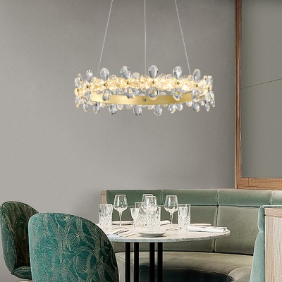Gold Wreath Shaped Pendant Chandelier Simplicity Flower Crystal LED Hanging Light for Bedroom