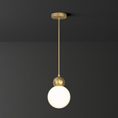 Gourd Shaped Bedroom Pendant Lamp Opaline Glass 1 Head Nordic Style Hanging Light in Gold