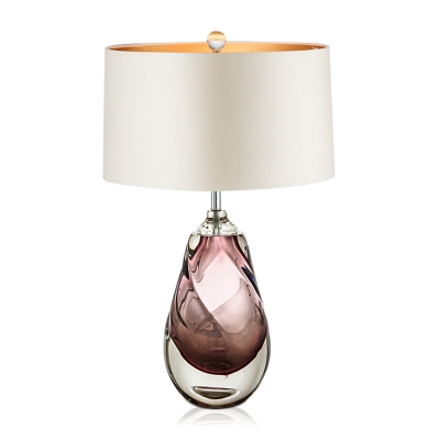 Hand-Blown Glass Teardrop Shaped Table Lamp Modern 1 Head Night Light with White Round Shade