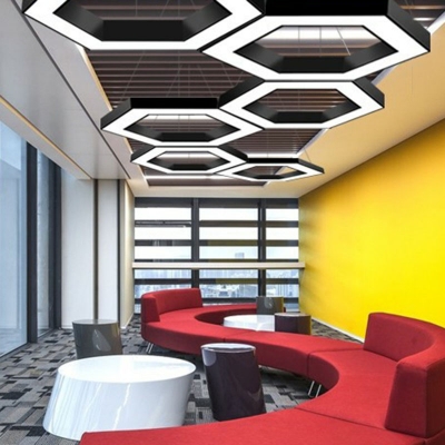 Hexagon Pendant Lighting Fixture Simplicity Metal LED Chandelier Lamp for Office