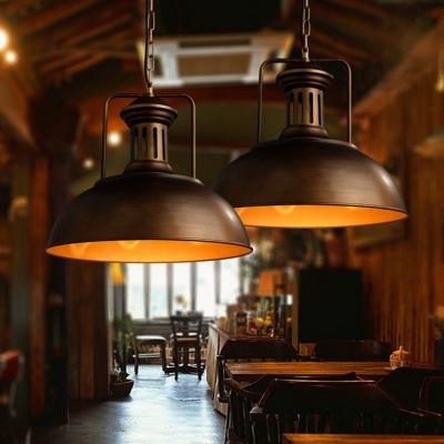 Iron Pot Lid Pendant Lighting Antique Style 1-Light Restaurant Hanging Light Fixture